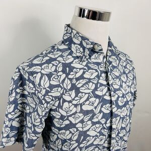 Bonobos Small Slim Fit Floral Lounge Short Sleeve Shirt Blue White Cotton